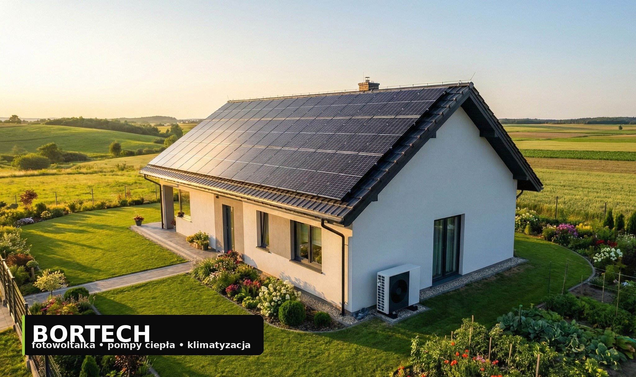 Dom z instalacją fotowoltaiczną i pompą ciepła wykonaną przez Bortech w powiecie sokólskim